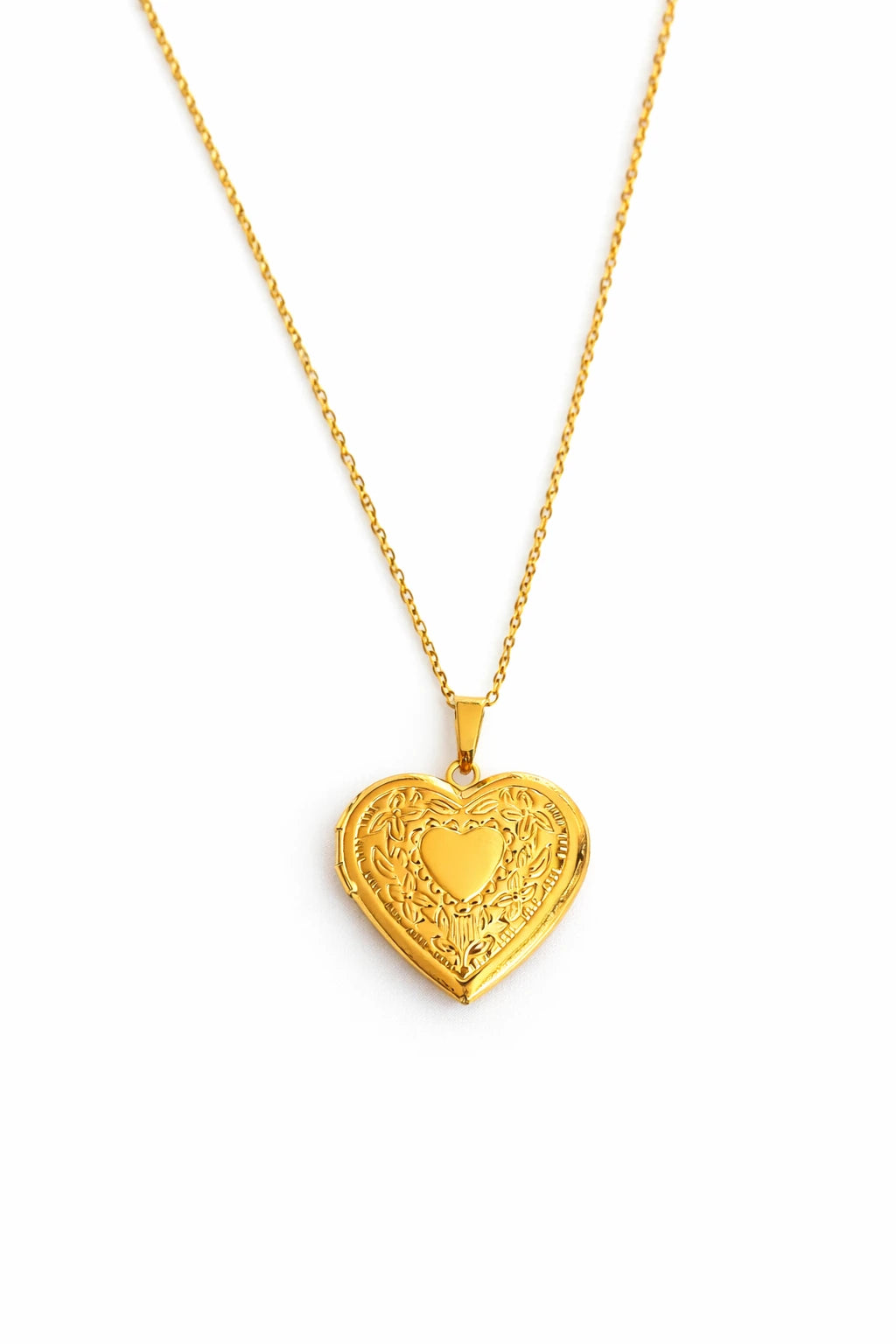 Collier cœur ouvrant doré motif floral avec compartiment pour photo souvenir intérieur