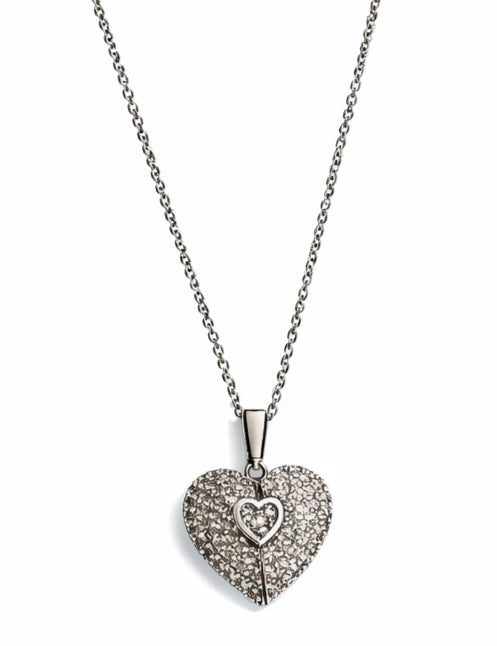 Collier cœur serrure en acier inoxydable argenté, bijou symbolique serti de strass, idéal comme cadeau d’amour élégant.