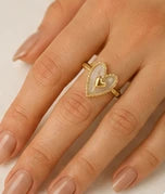 Bague cœur nacré dorée en acier inoxydable ajustable pour femme