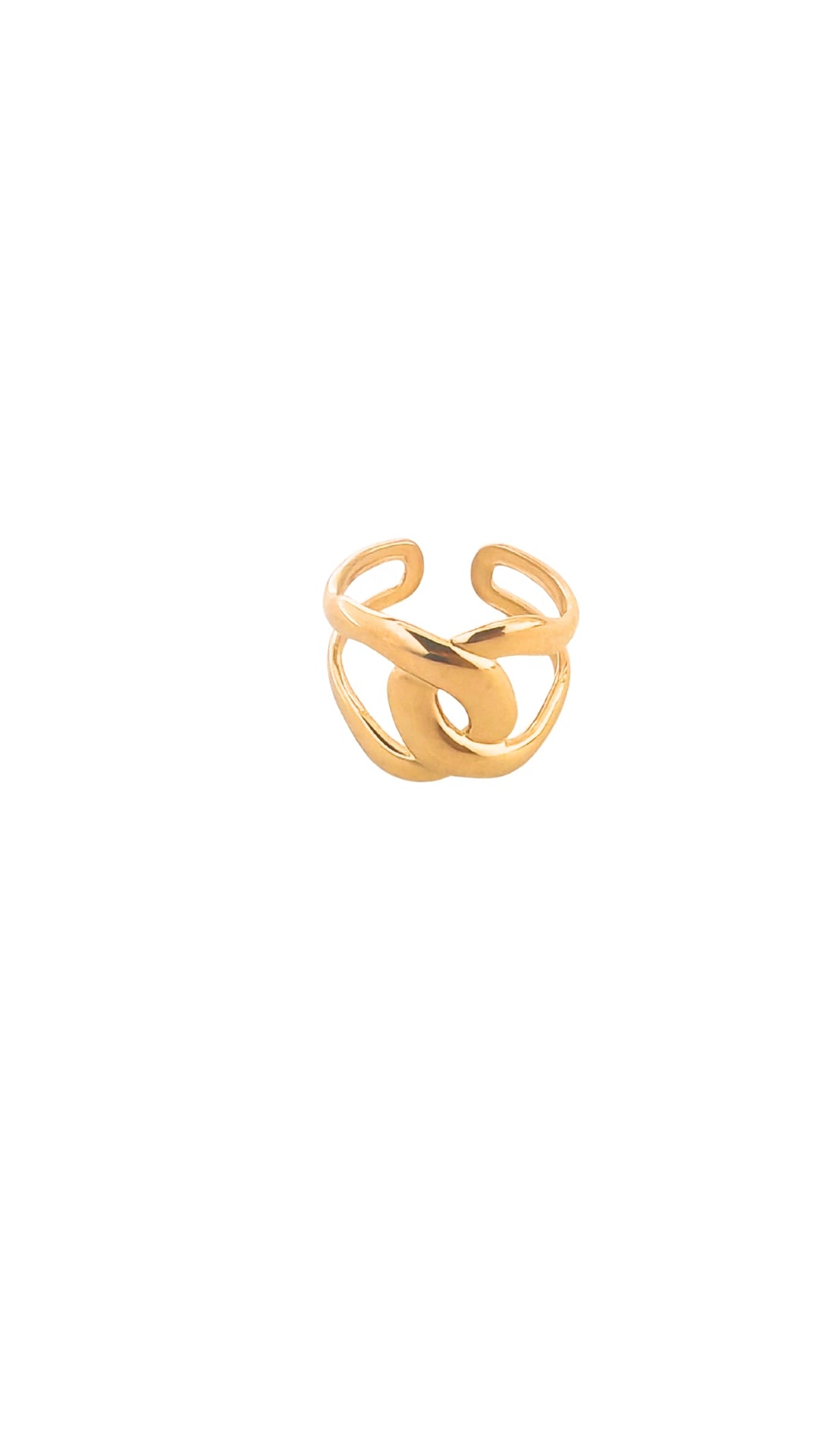 Bague élégante en acier inoxydable doré avec design nœud. Ajustable, résistante à l’eau et hypoallergénique, un must-have chic et intemporel.