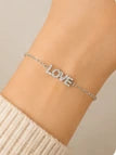 Bracelet LOVE argenté avec strass en acier inoxydable pour femme