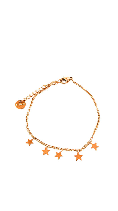 Bracelet délicat en acier inoxydable doré avec pampilles étoiles. Résistant, élégant et intemporel, parfait pour sublimer vos looks au quotidien.