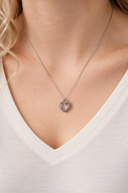 Collier cœur bleu argenté avec strass bleus en acier inoxydable pour femme
