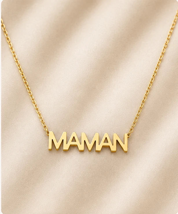 Collier MAMAN doré en acier inoxydable pour femme