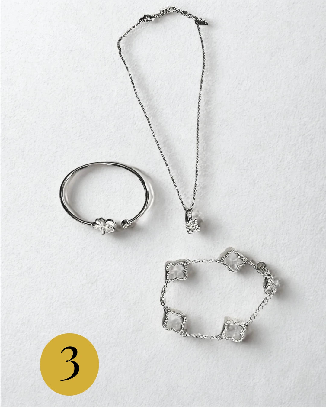 Ensemble de bijoux en acier trèfle scintillant et élégant