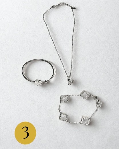 Ensemble de bijoux en acier trèfle scintillant et élégant