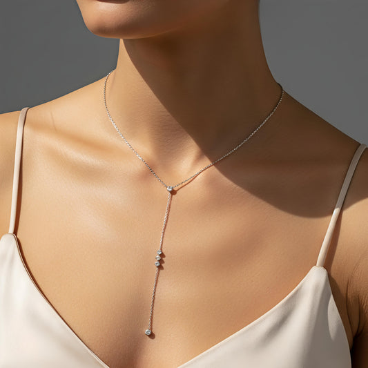 Collier Y cristaux argenté