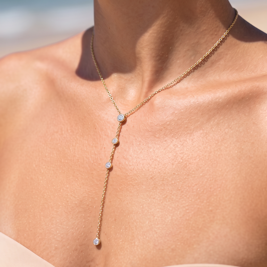 Collier Y cristaux doré