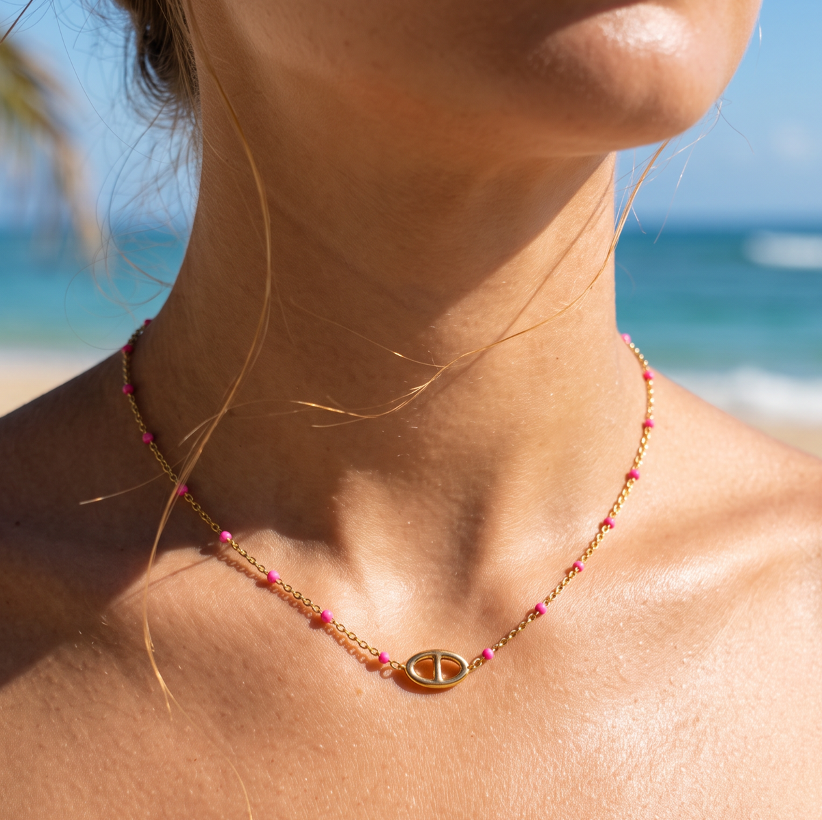 Collier languette rose doré