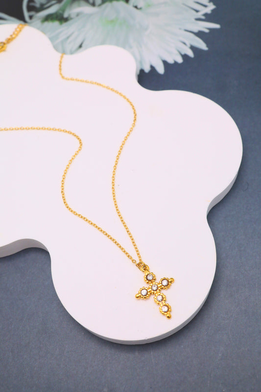 Collier croix cristaux doré