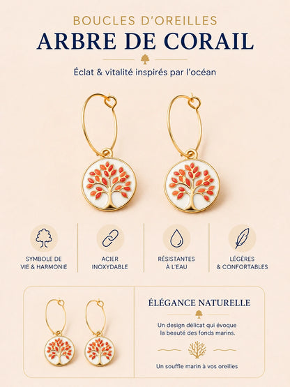 Boucles d’oreilles arbre de vie dorées acier inoxydable femme