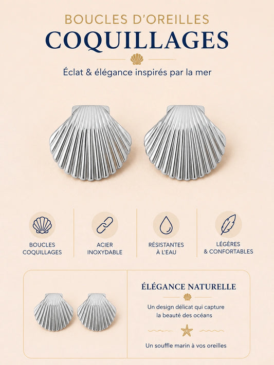 Boucles d’oreilles coquillage argentées acier inoxydable femme