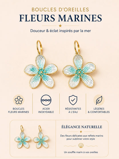Boucles d’oreilles Fleurs Azurées en acier inoxydable, résistantes à l’eau et délicatement colorées en VERTE