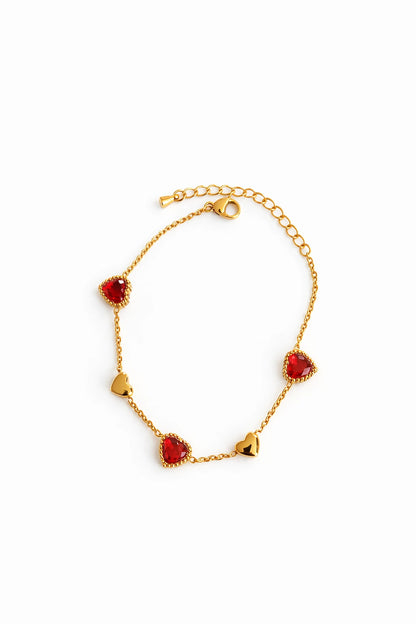 Bracelet cœurs rouges acier inoxydable doré – Bijou amour