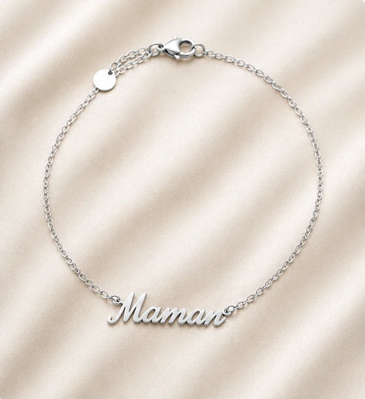 Bracelet Maman argenté en acier inoxydable pour femme
