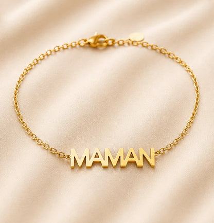Bracelet MAMAN doré en acier inoxydable pour femme