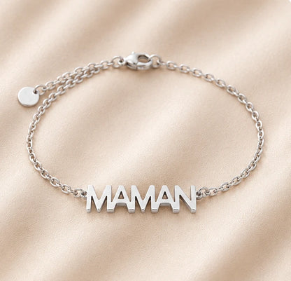 Bracelet MAMAN doré en acier inoxydable pour femme