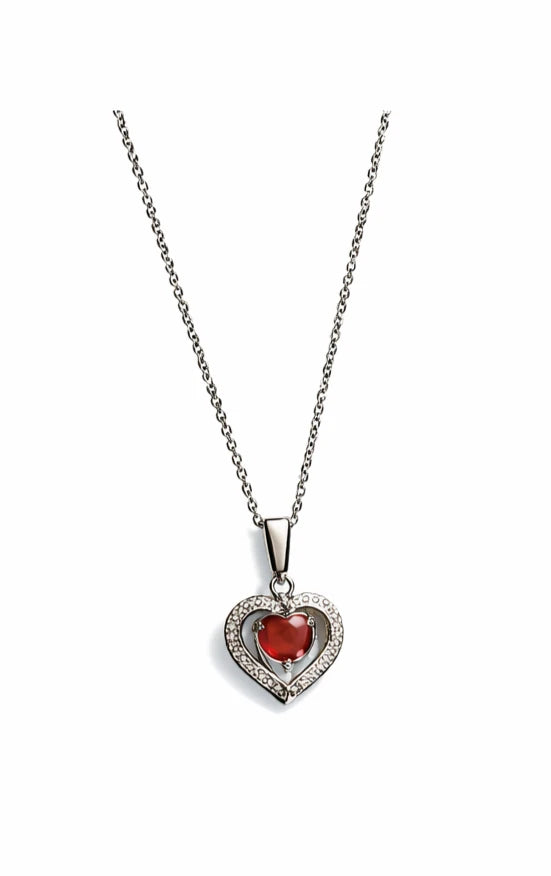 Collier cœur rouge en acier inoxydable argent – bijou romantique symbole d’amour et de passion.