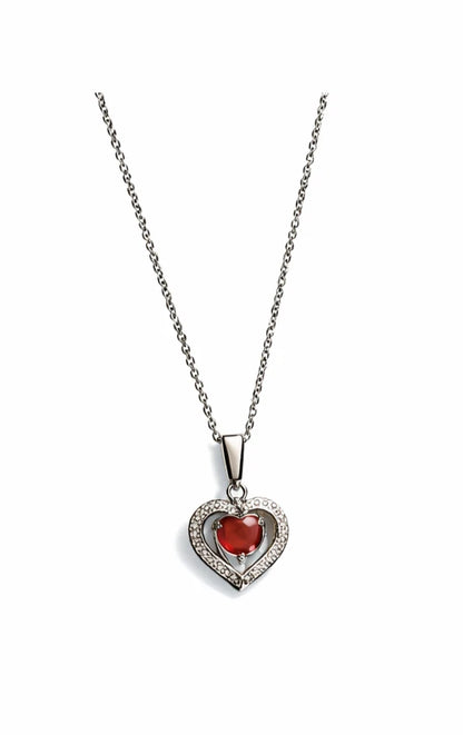 Collier cœur rouge en acier inoxydable argent – bijou romantique symbole d’amour et de passion.