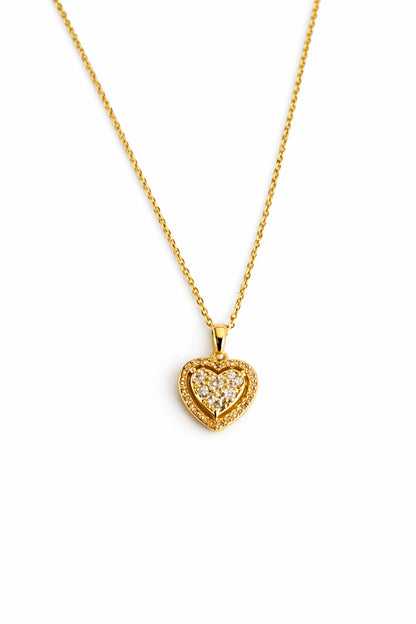 Collier cœur strass en acier inoxydable doré. 