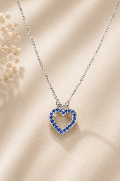 Collier cœur bleu argenté avec strass bleus en acier inoxydable pour femme
