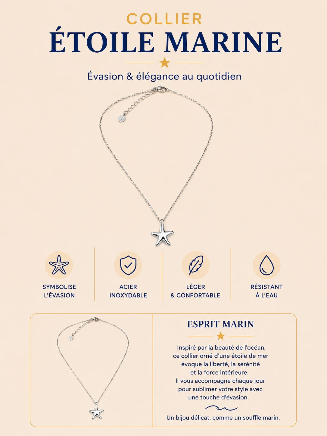 Collier Étoile Marine argenté avec pendentif étoile de mer minimaliste