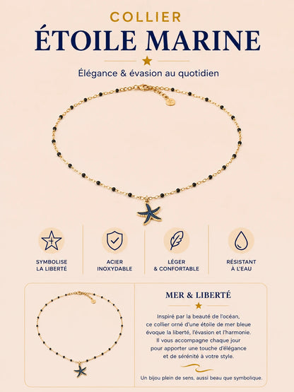 Collier Étoile en acier inoxydable doré avec étoile rose et perles 