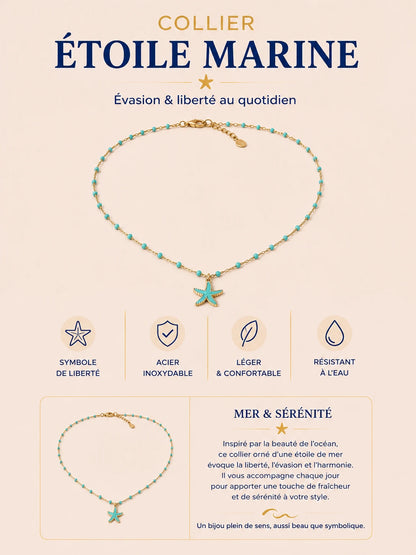 Collier Étoile en acier inoxydable doré avec étoile rose et perles 
